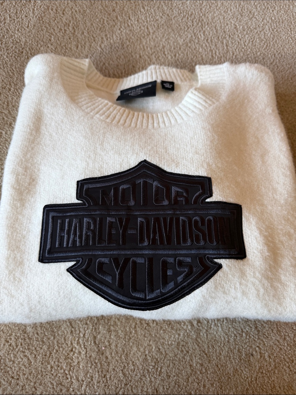 Harley-Davidson Cream Crewneck Sweater with Black Shield Logo